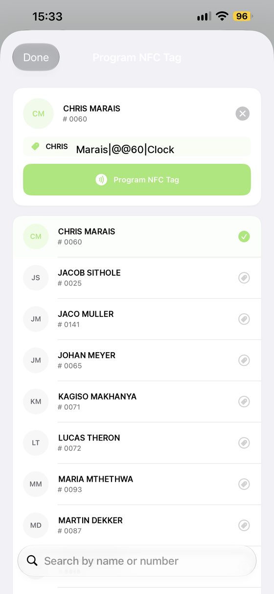 Programming an NFC tag to an employee from inside the app